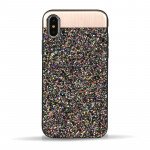 Wholesale iPhone X (Ten) Sparkling Glitter Chrome Fancy Case with Metal Plate (Black)